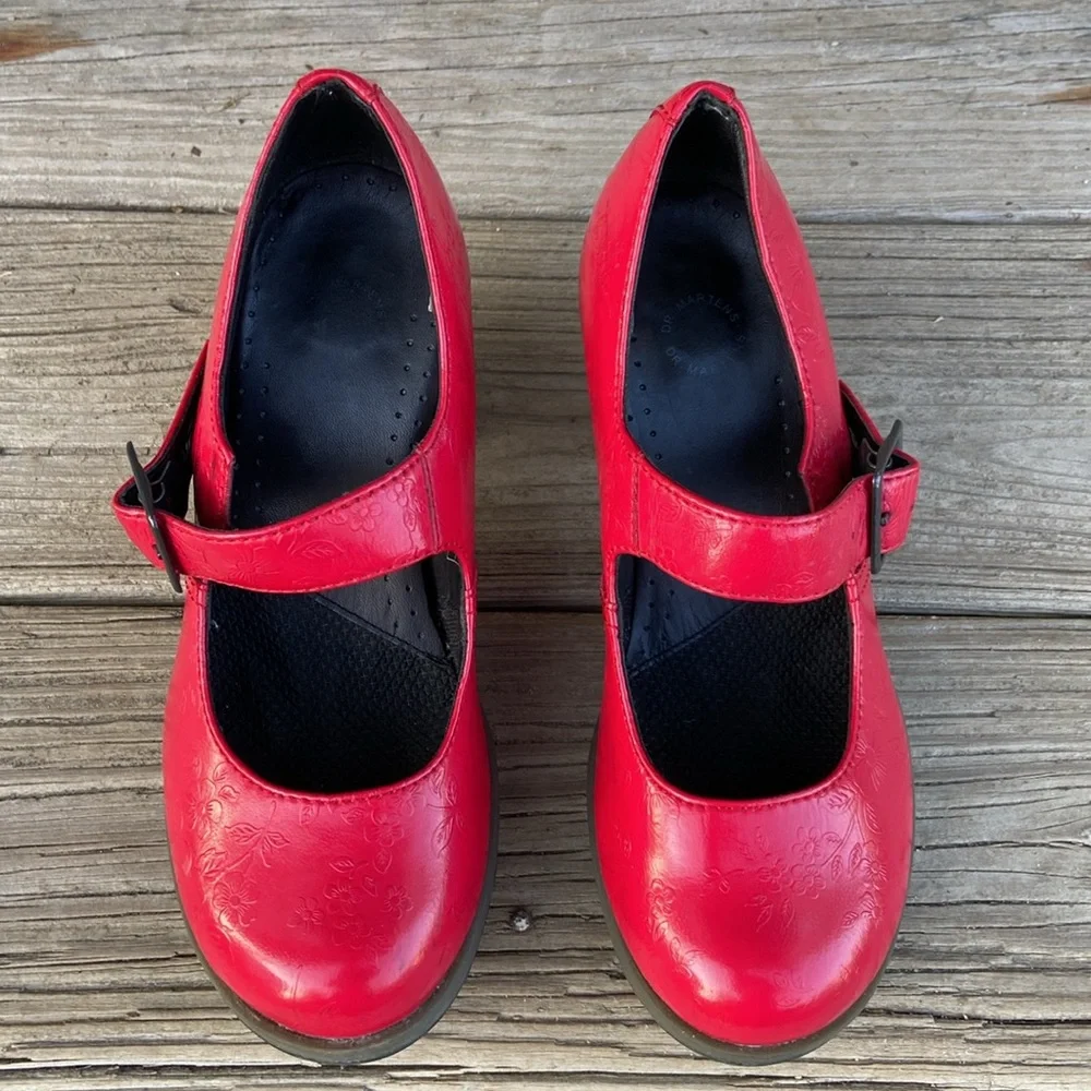 Rare! Vintage Dr. Martens Red Leather Marlena Mary Jane Pumps Women's Size 5 - Picture 4 of 12